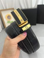 Buy Replica - Montblanc Black Leather Belt with  Logo Buckle Gold and Black Alternating Buckle 3.5cm